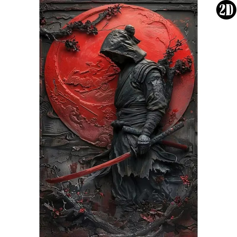 HELLOYOUNG Vintage Metall Wandkunst Schild Japanische Ninja Samurai Dekoration, Mehrfarbig, Breite: 30,0 cm, Höhe: 20,0 cm - Bild 1