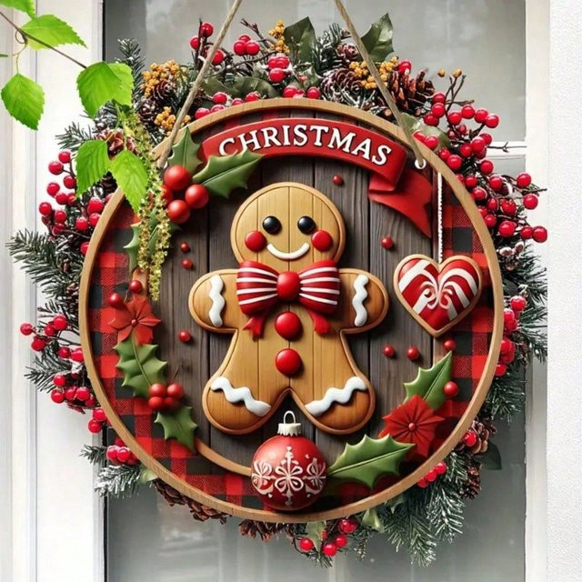 CIFBUY Lebkuchenmann Wandschild aus Holz in Mehrfarben als rustikale Weihnachtsdekoration - Bild 1