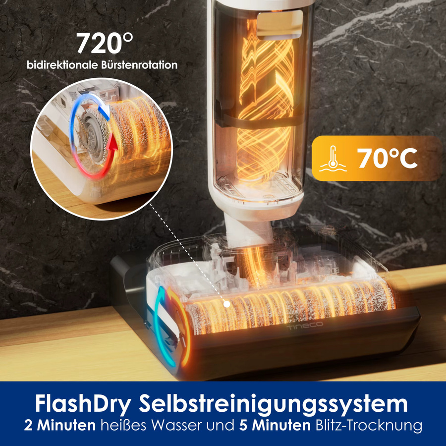 Tineco Floor One Stretch S6 Nass-Trockensauger in Weiß mit 180 Grad Flachdesign, 13 cm Liegehöhe und Selbstreinigung durch 70 Grad FlashDry - Bild 4