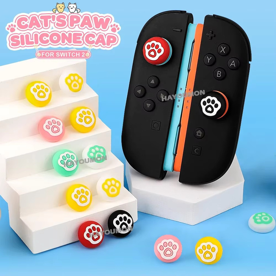 4er-Set Silikon-Daumengriffe mit Katzenpfoten-Design für Nintendo Switch Joystick-Kappen, rutschfeste Schutzabdeckung für Joypads in Schwarz, Rot und Multicolour - Bild 4