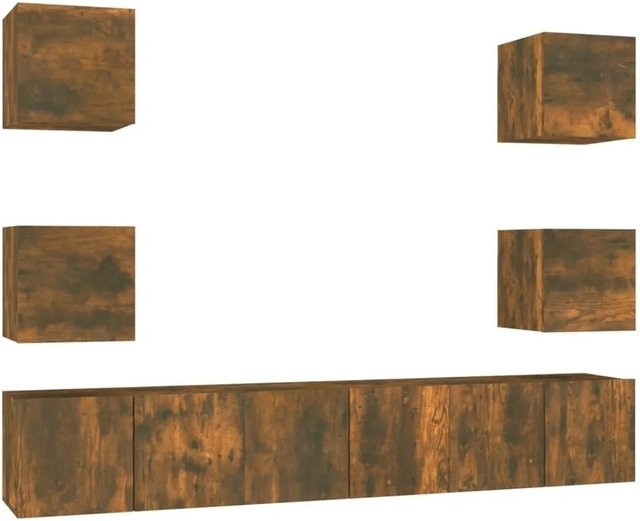 vidaXL 7-teiliges TV-Schrank-Set aus Holzwerkstoff in Räuchereiche, Braun, Wandmontage für das Wohnzimmer - Bild 1