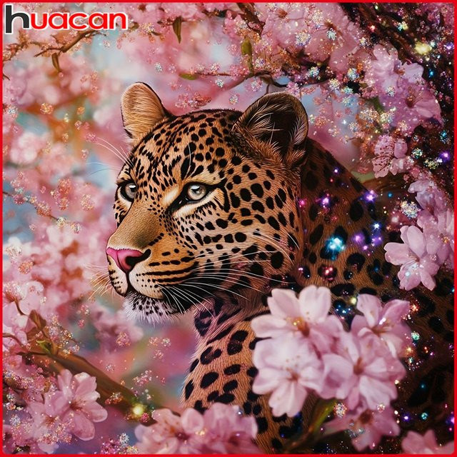 Huacan DIY Diamantmalerei Set Leopard und Blumen mit runden Strasssteinen in Multicolour, B/H: 20 x 20 cm - Bild 1