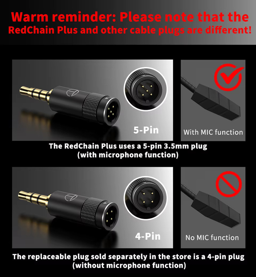 TRN RedChain Plus Gramr Gaming-Kopfhörer-Upgrade-Kabel mit abnehmbarem Mikrofon, 3,5 mm Klinke, Farbe: Rot, Länge: 2 m - Bild 2