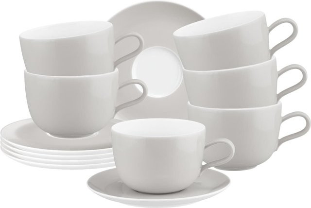 Seltmann Weiden Milchkaffeetassen mit Untertassen Liberty Pure Colors Weiß 6er Set 380 ml - Bild 1