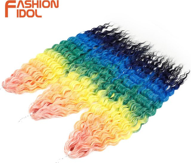 FASHION IDOL Haarverlängerung Kunsthaar, Wasserwelle, Ombre Regenbogen, 24 Zoll - Bild 1