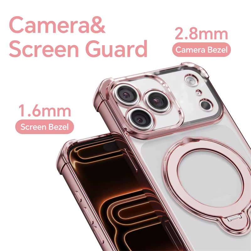 OLPAY Magnetische Mac Safe Hülle mit Metall-Ringständer für iPhone 16 E in Pink - Bild 4