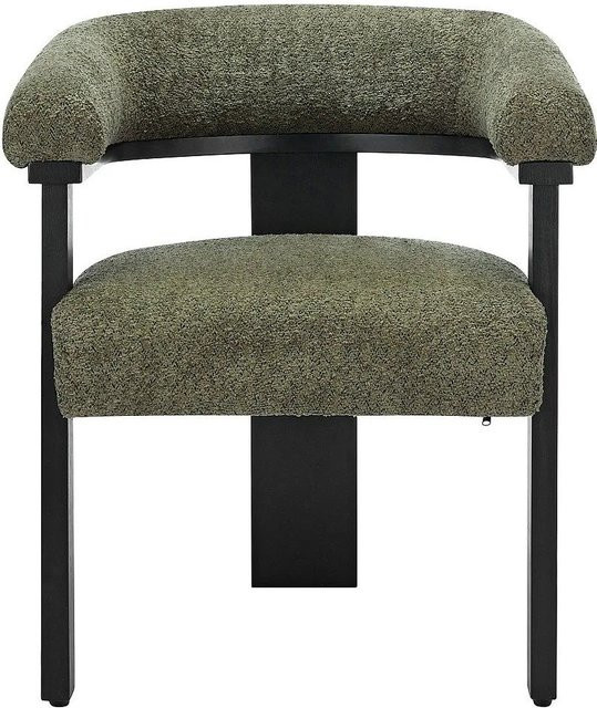 Vente-unique Stuhl Livelia mit Armlehnen aus Bouclé-Stoff und Kautschukholz in Schwarz und Khaki, Höhe: 64 cm - Bild 1
