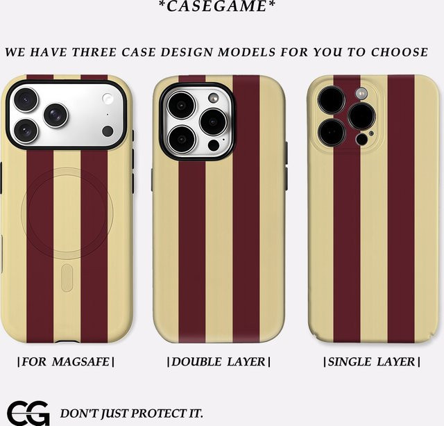 Potdemiel Handyhülle mit Streifen-Design in Burgunderrot und Beige für iPhone 17, 16, 15, 14, 13 Pro Max Plus mit doppellagiger Rückseite - Bild 1