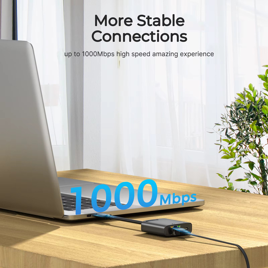 Lemorele TC35 2-in-1 USB-C Dockingstation mit RJ45 Gigabit Ethernet und PD100W Schnellladung, Grau - Bild 5