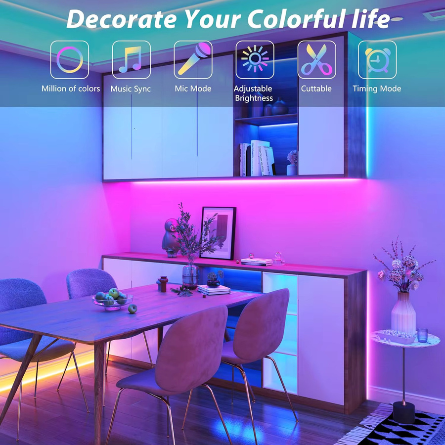 GHUSTAR RGB LED-Streifen mit Musik-Synchronisation, Bluetooth App-Steuerung und Fernbedienung, Multicolour, EU-Stecker - Bild 2