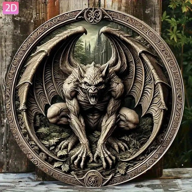 VEXE Gotische Gargoyle Eisenwandplakette aus Metall, Retro-Metallkunst-Dekoration für Garten und Außenbereich, B/H: 20 x 20 cm - Bild 1