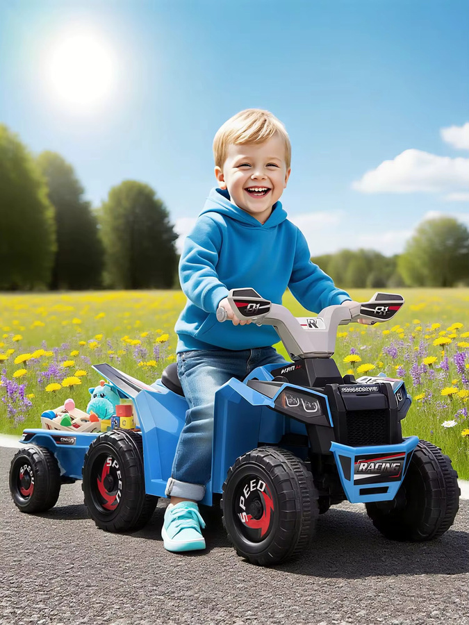 HOMCOM Kinder Elektro-Quad mit Anhänger aus Metall in Grün oder Blau, 6V Elektroauto für Kinder - Bild 6