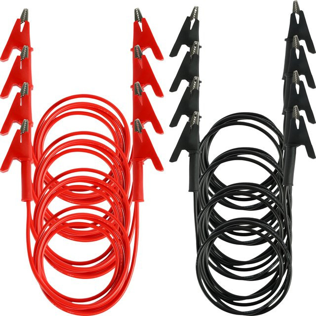 8 Stück Multimeter-Bananenstecker mit Krokodilklemmen in Schwarz und Rot, 4 mm stapelbare Messleitungen aus Silikon für elektrische Prüfungen - Bild 1