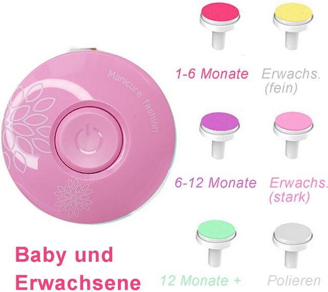 TPFBeauty Baby Nageltrimmer Elektrisch, 6 Schleifköpfe, Rosa - Bild 1