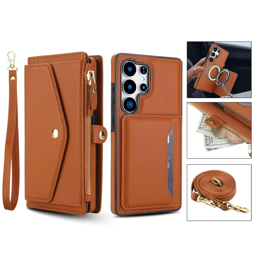 Magnetische Crossbody Brieftasche mit abnehmbarem Kartenhalter und Telefonabdeckung für Samsung Galaxy S25 Ultra S24 Plus S23 A16 A36 A56 A55 A35 A15 in Schwarz oder Braun - Bild 4