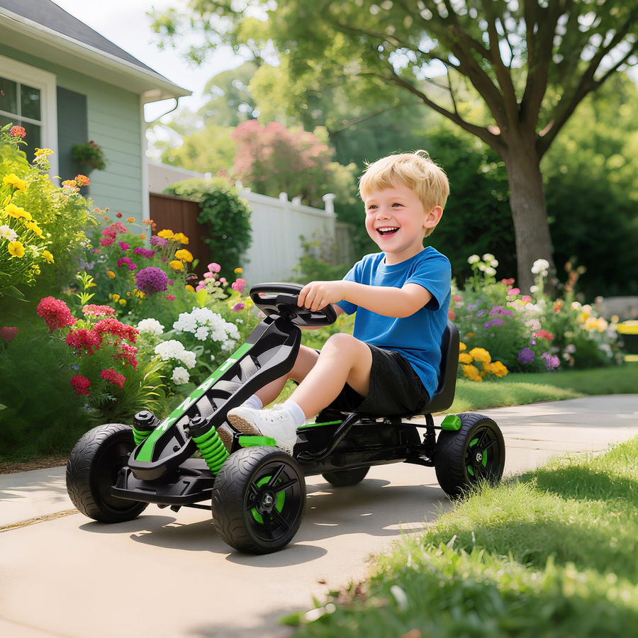 AIYAPLAY Gokart Tretauto mit Handbremse und automatischem Kupplungssystem in Grün für Kinder ab 3 Jahren - Bild 2