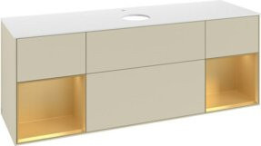 V&B Waschtischunterschrank Finion in Silbergrau lackiert mit goldenen Griffen, Breite: 160 cm, Tiefe: 50,1 cm - Bild 1