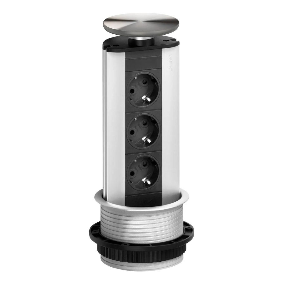 EVOline Port Steckdosenturm 3-Fach Schuko Versenkbare Steckdose mit Wippdeckel in Edelstahl-Optik Silber - Bild 2