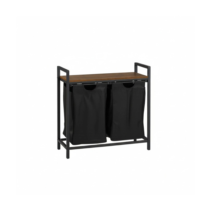 Relaxdays Wäschesammler mit 2 Fächern und Ablage aus Metall in Vintagebraun, B/T/H: 72 x 33 x 73 cm - Bild 2