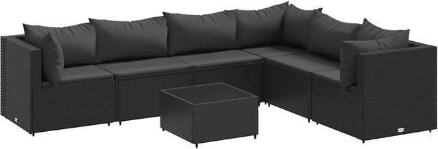 vidaXL 7-tlg Garten-Lounge-Set in L-Form aus schwarzem PE-Rattan mit Kissen und Couchtisch - Bild 1
