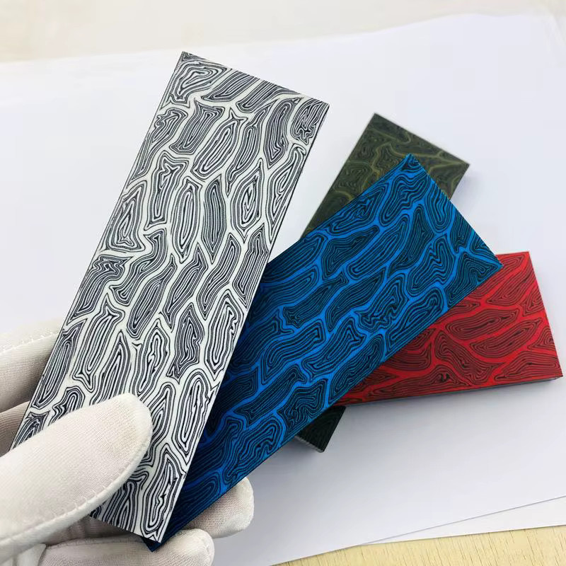G10 Verbundmaterial Messergriffplatten mit Damastmuster in 6 Farben, B/H/T: 13,0 x 4,5 x 0,8 cm - Bild 2