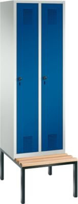 C + P Garderobenspind Evolo S 3000 aus Stahl mit integrierter Sitzbank, 2 Abteile mit Sicherheitsdrehriegelverschluss, Lichtgrau RAL 7035 und Enzianblau RAL 5010 - Bild 1