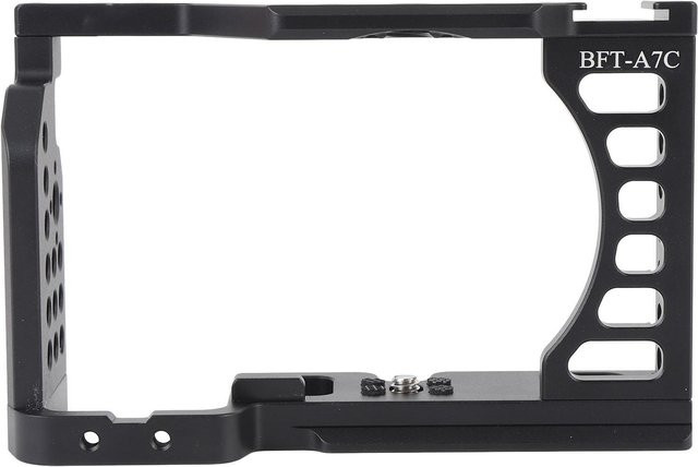 Igeteck Kamera-Cage aus Aluminiumlegierung für Sony A7C mit Cold-Shoe-Halterung und 1/4-Zoll sowie 3/8-Zoll Schraublöchern, Farbe: Schwarz - Bild 1