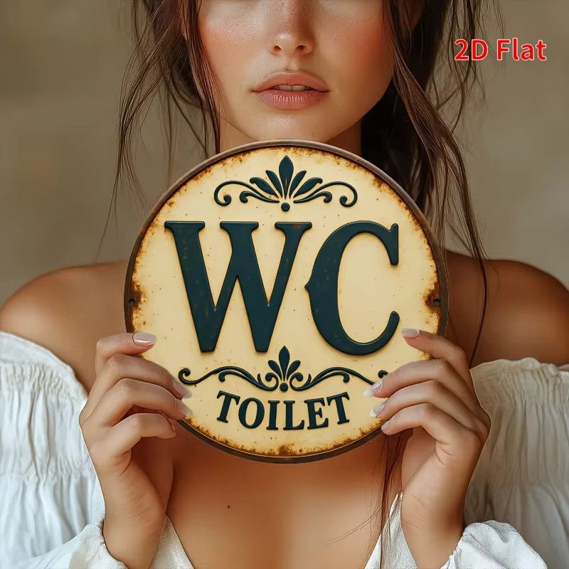 Vintage WC-Toilettenschild Potdemiel aus Aluminium in Beige mit floralem Design, rund, Durchmesser: 20,32 cm - Bild 3