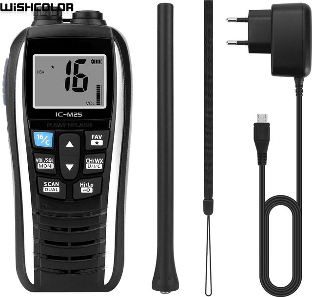 Wishcolor IC-M25 Marine Walkie Talkie VHF Marine Radio, 5W, 5KM Reichweite, wasserdichter Handtransceiver in Schwarz - Bild 1