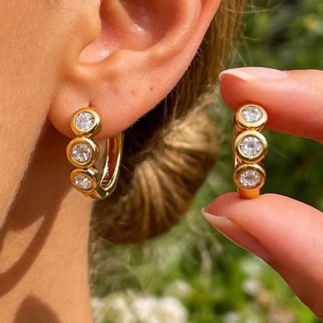 ETCAVCE Clip-Ohrringe Edelstahl, Zirkonia, Damen, Gold - Bild 1
