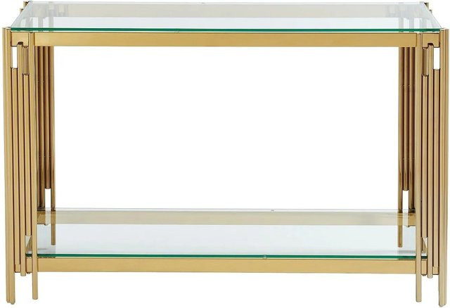 Nomelano Konsolentisch im Art Deco Design aus Edelstahl und gehärtetem Glas in Gold, Breite: 123,5 cm, Höhe: 78,0 cm, Tiefe: 43,5 cm - Bild 1