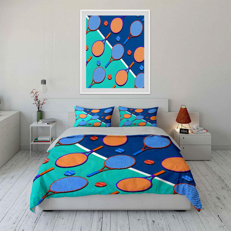 Dreiteiliges Bettwäsche-Set mit Tennis-Motiv in Blau, Microfaser, B/H: 135 x 200 cm - Bild 2