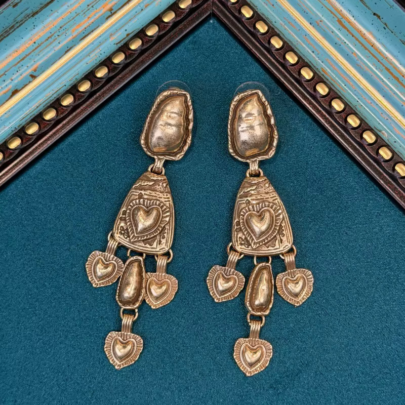 Icareu Ohrringe mit Herzanhänger, Gold, Messing, Damen, Vintage - Bild 2