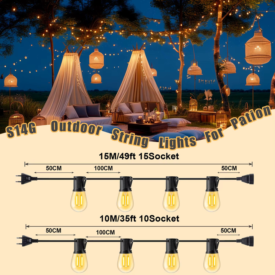 Grensk S14 LED Lichterkette Warmweiß Bernstein in Kunststoff, Wasserdicht und Bruchsicher mit EU-Stecker - Bild 5