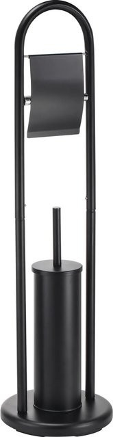 MSV WC-Garnitur Abby mit Toilettenpapierhalter und WC-Bürste aus Stahl in Schwarz, Durchmesser: 22 cm, Höhe: 80,5 cm - Bild 1
