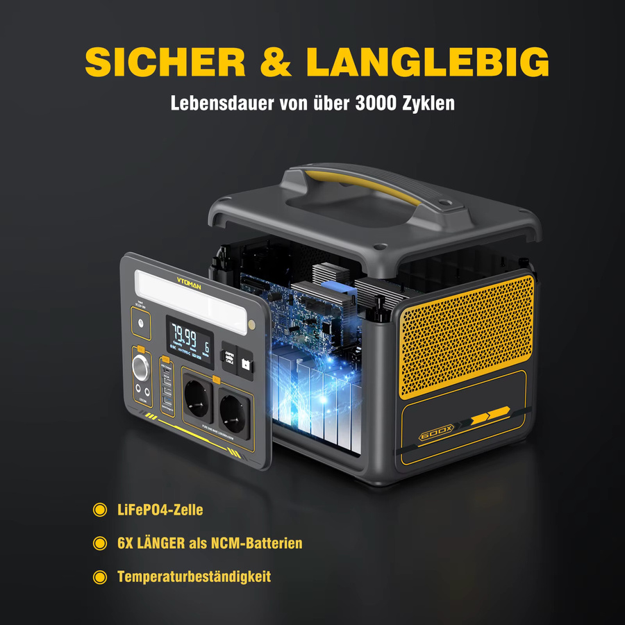 VTOMAN JUMP 600X Kraftwerk mit VS200 Solarpanel, 299Wh Solargenerator mit LiFePO4 Akku und 1200W Spitzenleistung für Notstrom-Backup - Bild 2