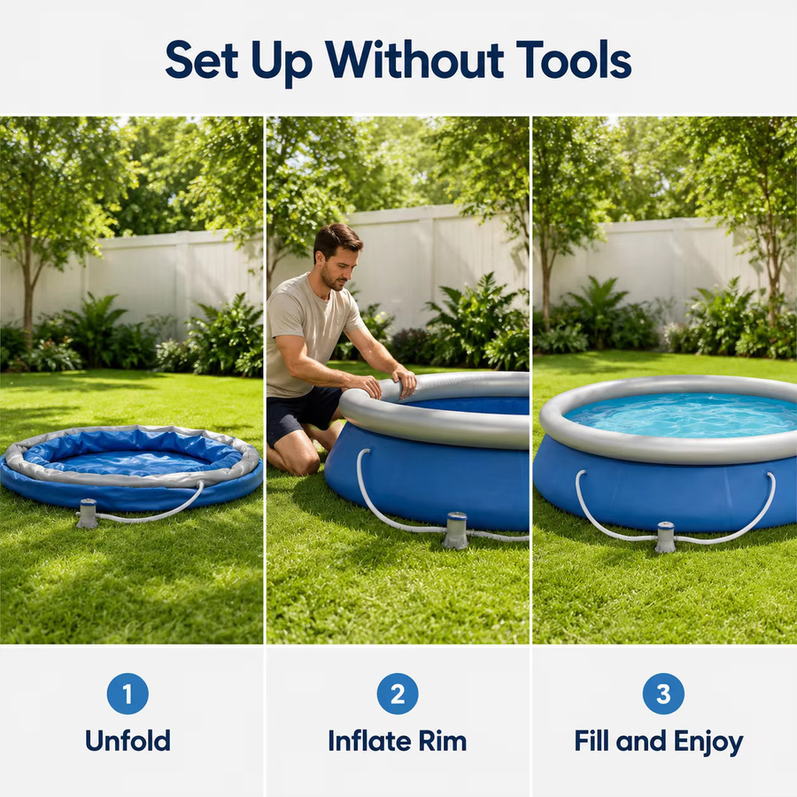 Bestway Aufblasbarer Rundpool mit Filterpumpe, Blau, Durchmesser: 457 cm, Höhe: 84 cm, 9677 l Fassungsvermögen - Bild 3