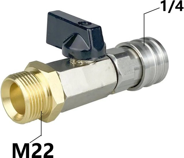 ZHIYU Kugelhahn für Hochdruckreiniger mit 1/4 Zoll und M22 14mm Schnellanschluss aus Edelstahl in Silber/Grau - Bild 1