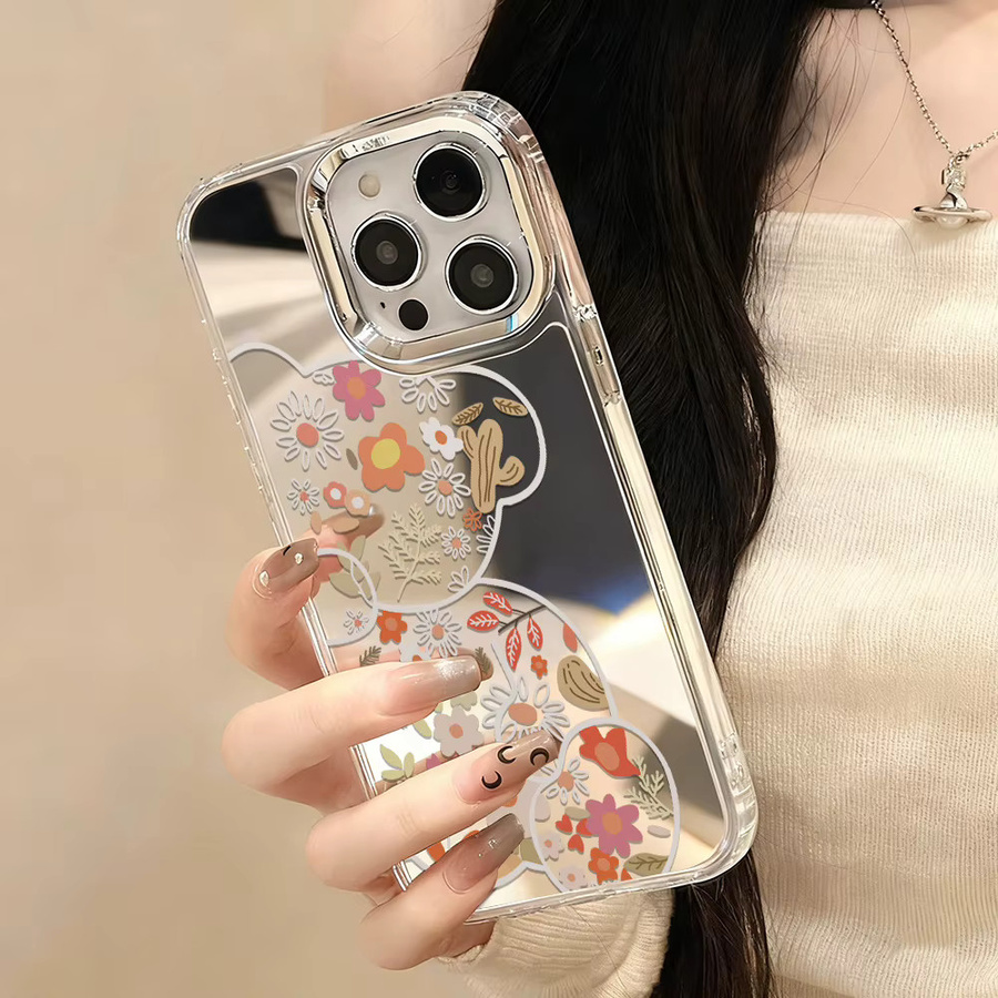 Luxus Make-Up Spiegel Handyhülle mit Blumenmuster für Apple iPhone 17 Pro Max, 16, 15, 14, 13, 12 und Air in Multicolour - Bild 5
