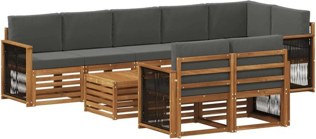 vidaXL Sofagarnitur aus Massivholz Akazie im Latten-Design mit Stoffbezug in Anthrazit, Grau und Braun - Bild 1