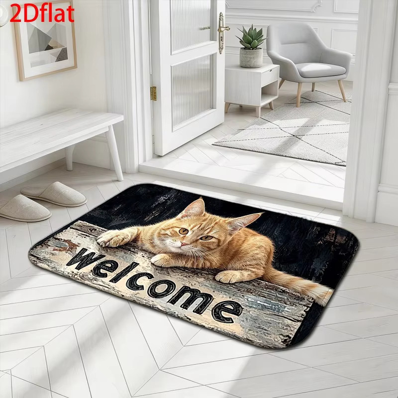 VIKAMA Fußmatte Orange Cat Welcome, rutschfeste Teppichmatte für Flur, Eingangsbereich, Badezimmer und Toilette, B/B/H: 60,0 x 40,0 x 1,0 cm - Bild 2
