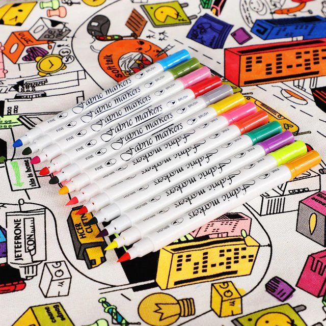 Permanente Stoffmarker-Stifte mit Doppelspitze in 24 Farben für T-Shirts, Sneaker und Canvas-Taschen, Multicolour - Bild 1