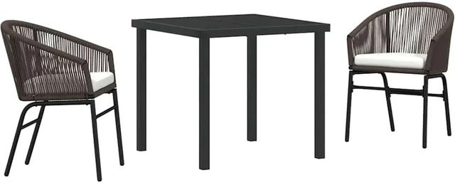 vidaXL Garten Essgruppe aus Poly Rattan und Stahl, 3-teilig, Braun, rechteckiger Tisch mit 2 Stühlen, B/T/H: 130 x 80 x 73 cm - Bild 1