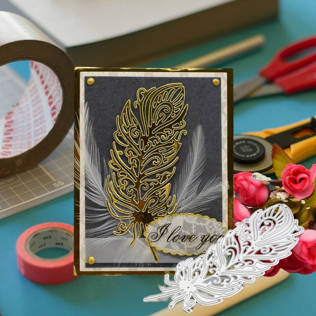 Metall Schneidwerkzeug Schablone mit Feder-Motiv in Silber für DIY Scrapbooking und Papierhandwerk - Bild 1