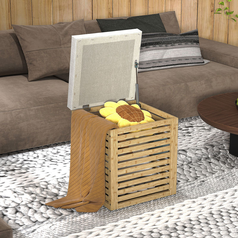 Aosom Aufbewahrungshocker aus Bambus mit lamellenförmigem Design in Naturholz, Aufbewahrungsbox mit 54,76 l Volumen, B/T/H: 40 x 40 x 47 cm - Bild 2