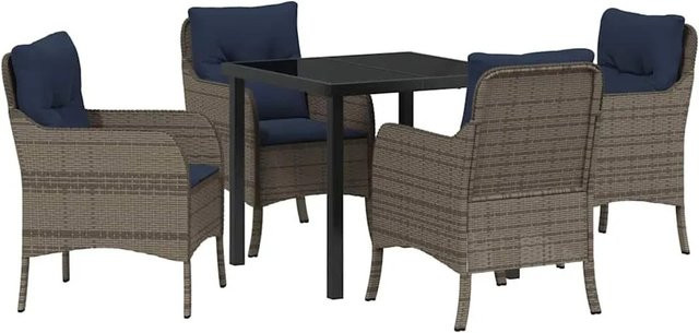 vidaXL Garten Essgruppe 5-teilig aus Poly-Rattan in Grau mit Kissen und Sicherheitstischplatte - Bild 1