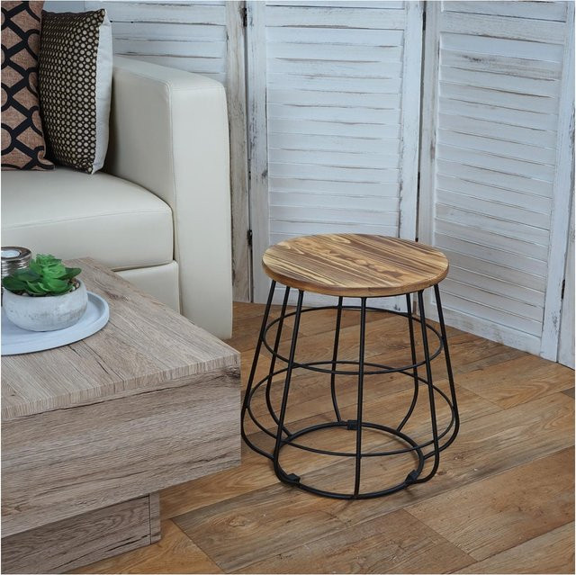 Sitzhocker mit Stauraum MCW-A80 aus Echtholz in Industriedesign, Farbe Braun-schwarz, Durchmesser: 35 cm, Höhe: 40 cm - Bild 1