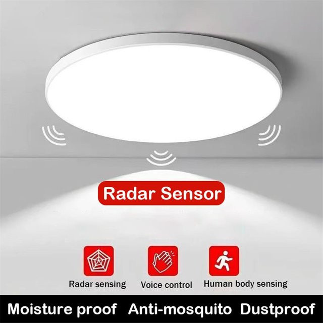 LANGYUE LED Deckenleuchte mit Radar-Bewegungsmelder in Weiß, moderne runde Deckenbeleuchtung für Flur, Treppe, Balkon und Garage - Bild 1