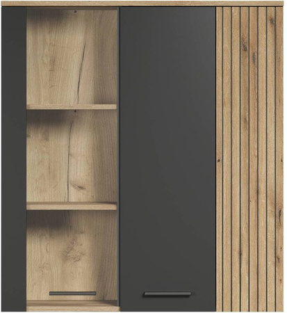 Hängevitrine Esteban von Evoke Coast in Anthrazit Eiche mit Glastüren, B/H/T: 90 x 99 x 34 cm