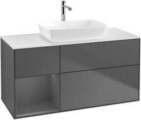 V&B Waschtischunterschrank Finion mit Wandbeleuchtung, Anthrazit lackiert, B: 120 cm, T: 50,1 cm, H: 50,1 cm - Bild 1